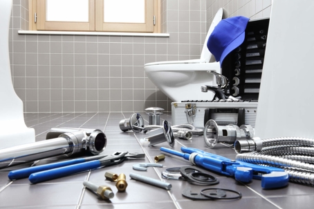 plumbing tools in bathroom