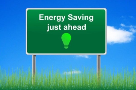 sign reading "energy savings just ahead"